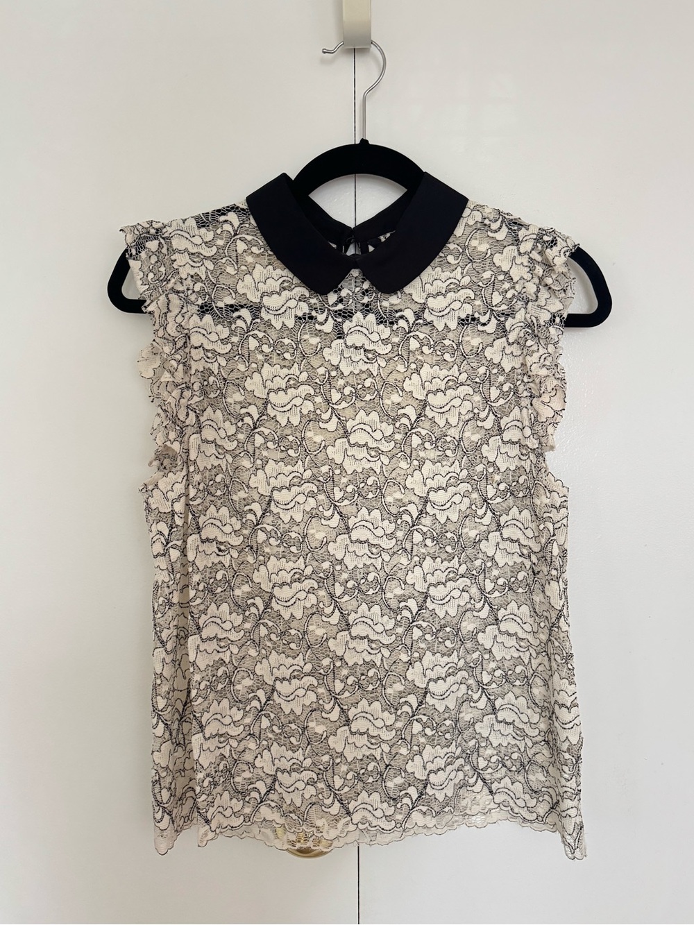 Zara Sheer Lace Collared Sleeveless Blouse | Black & White